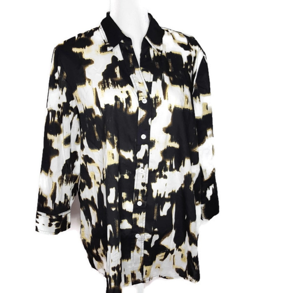 Chico's 3/4 Sleeve Black Yellow Tunic Shirt -Sz 3